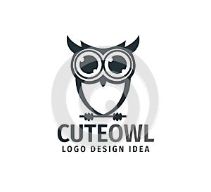 cute owl chick with big eyes vector logo design