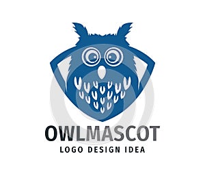 cute owl chick mascot inside frame with big eyes vector logo design