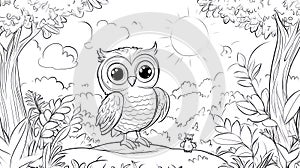 Cute Owl Family in Forest Coloring Page
