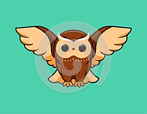 The cute owl flies spread its wings. Vector logo, cartoon character, logotype