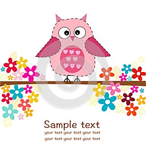 Cute owl with flowers baby girl shower greeting card