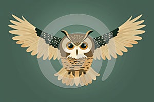 The cute owl fluttering on green background