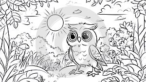 Cute Owl In Nature Coloring Page