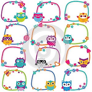 Cute owl frames clip art set