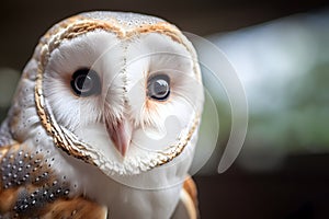 cute owl, head close-up, looking at the camera, space for text