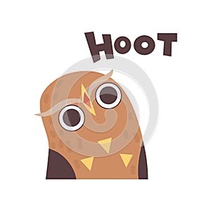 Cute Owl Hooting, Wild Cartoon Bird Making Sound Vector Illustration