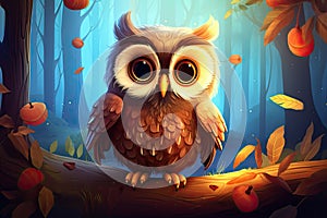 cute owl sit on branch AI generated