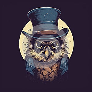 Cute Owl With Tiny Top Hat T-shirt Design