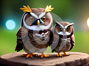 cute owls on blur background, Ai Generated