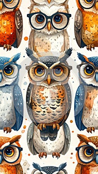 Cute Owls with Glasses Pattern