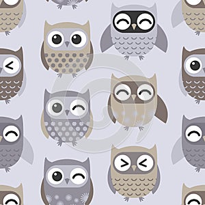 Cute owls pattern. Vector pattern seamless background.