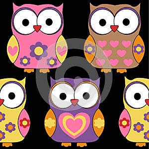 Cute Owls Surface Pattern Vector, Owls Repeat Pattern for Textile Design, Fabric Printing, Stationary, Packaging, Wallpaper or Bac