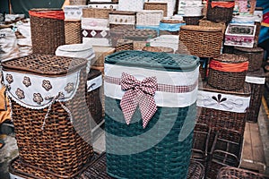 Cute painted and varnished rattan baskets and other handicrafts with cute designs for sale at Dapitan Arcade, Quezon City,