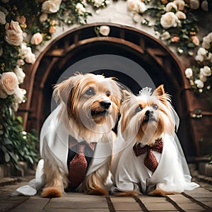 Cute pair of doggies getting married - ai generated image