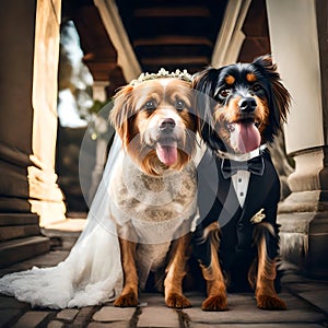 Cute pair of doggies getting married - ai generated image