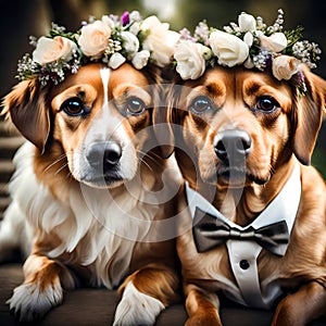 Cute pair of doggies getting married - ai generated image