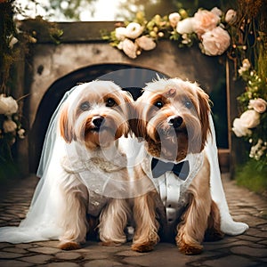 Cute pair of doggies getting married - ai generated image