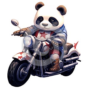 Cute Panda American Motorcycle Clipart Illustration AI Generative