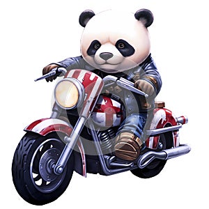 Cute Panda American Motorcycle Clipart Illustration AI Generative