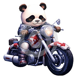 Cute Panda American Motorcycle Clipart Illustration AI Generative