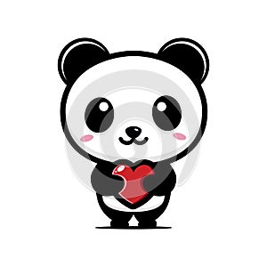 Cute panda animal cartoon character hugging a love heart