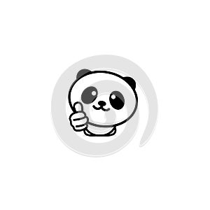 Cute Panda Asian Bear showing like, thumb of hand up, high esteem and approval vector logo. Well done illustration, good