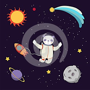 Cute panda astronaut in space