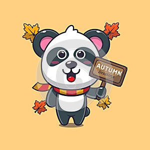 Cute panda with autumn sign board.