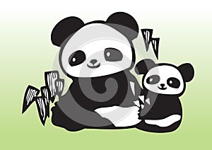 Cute panda with baby