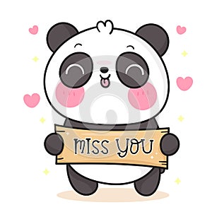 Cute Panda bear cartoon holding miss you label