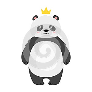 Cute panda bear in crown flat vector illustration