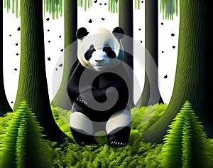 Cute panda bear in the forrest - AI generated art
