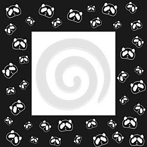 Cute Panda bear. Frame design, black and white background. Vector illustration. Panda head and face. Design for wallpaper and fabr photo