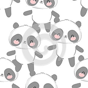 Cute panda bear hand drawn seamless pattern vector illustration kids trend design print