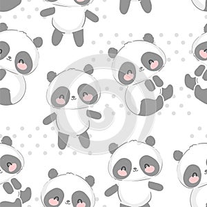 Cute panda bear hand drawn seamless pattern vector illustration kids trend design print