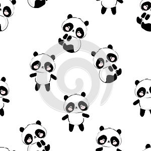 Cute panda bear hand drawn seamless pattern vector illustration kids trend design print