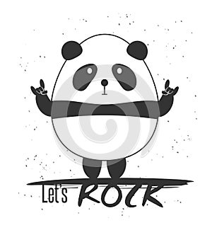 Cute Panda Bear. Let s Rock Lettering