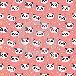 Cute Panda bear Seamless pattern. Cute Animals doodle, Hand drawn Cartoon Vector illustration