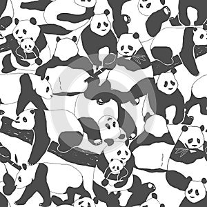 Cute Panda bear Seamless Pattern illustration for Textile Print, Poster, Cover, Children and Nursery Room, Wallpaper