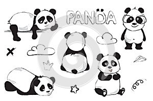 Cute panda bear vector illustration Black and white