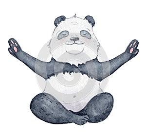 Cute Panda bear in yoga position  cartoon watercolor illustration animal
