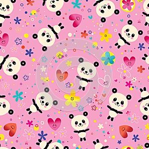 Cute panda bears seamless pattern