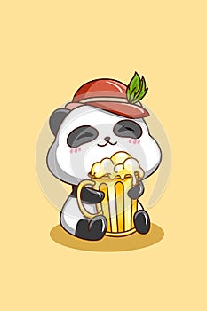 Cute panda with beer at Oktoberfest cartoon illustration