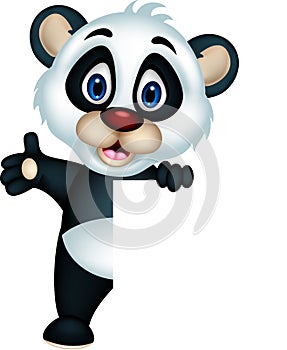 Cute panda cartoon posing with blank sign