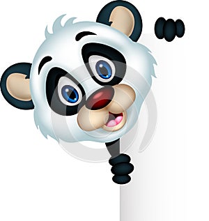 Cute panda cartoon posing with blank sign