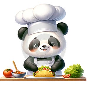Cute Panda Chef Panda Chef Making Tacos watercolor Clipart AI Generate