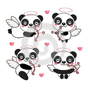 Cute panda cupid with bow and arrow