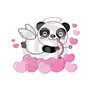 Cute panda cupid with bow and arrow