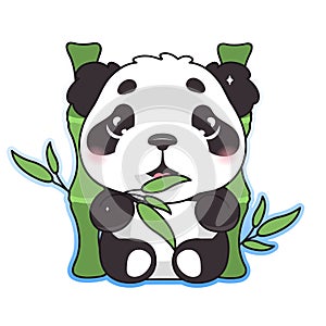 Cute panda eating bamboo kawaii cartoon vector character