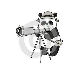 Cute Panda Explorer with Telescope